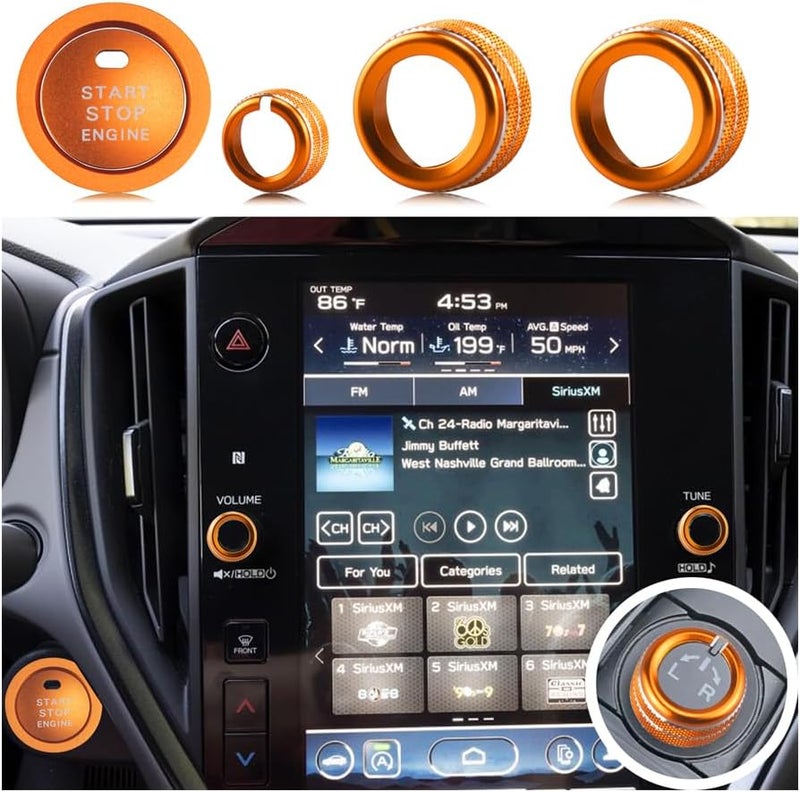 HDUFC 5pcs for Subaru Crosstrek/Impreza 2024 2025, Forester 2025, Legacy Outback 2020-2025, WRX, Ascent Volume Adjustment Knob, Mirror Knob Cover, Start Button Cover/Ring (Orange) - Image 1